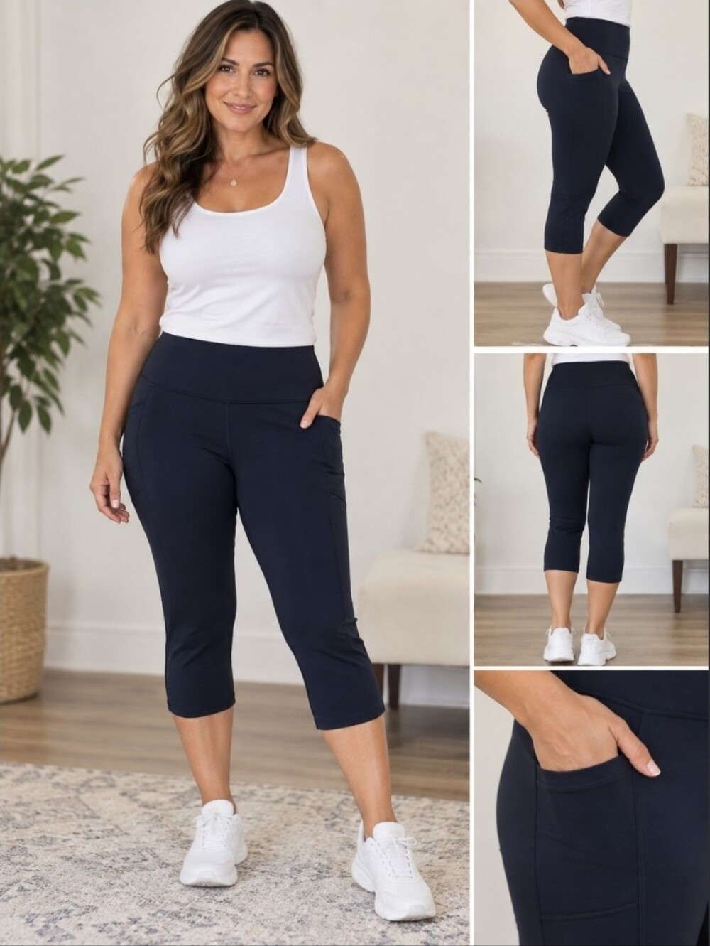 Skechers Navy Capri Active Leggings with Side Pockets